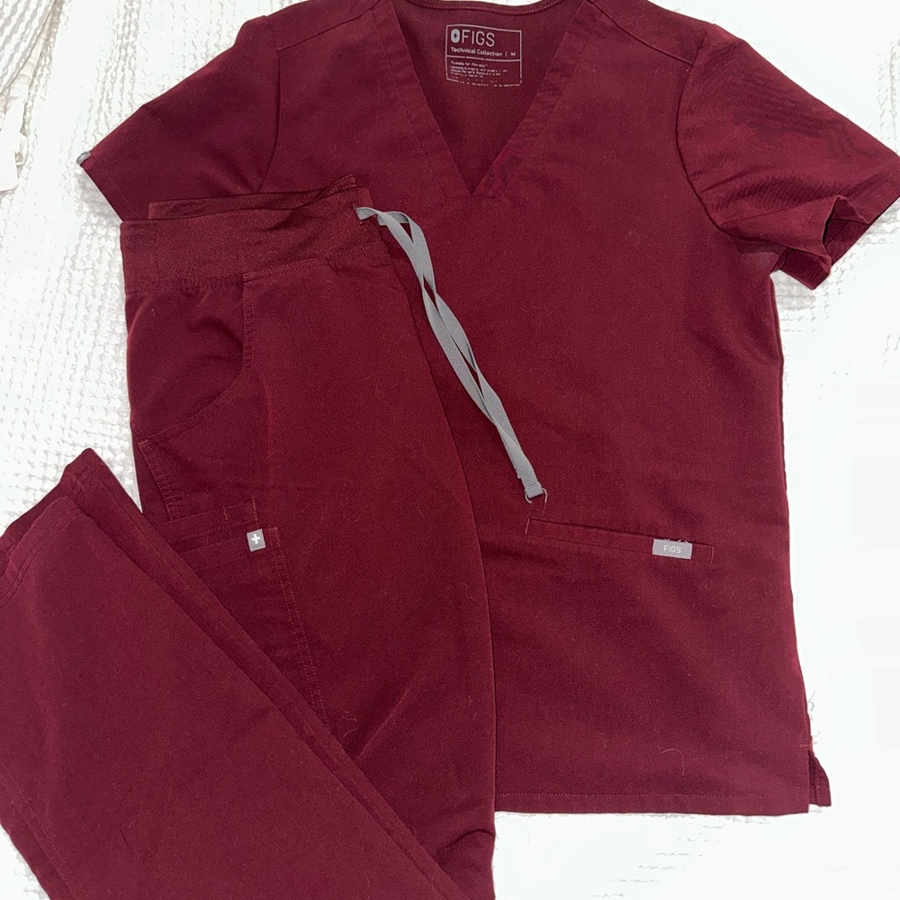 Figs Maroon Scrub Set with Gray Accents